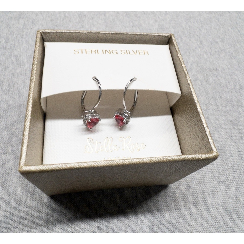 Stella‎ Rose Sterling Silver And Ruby Heart Shaped Earrings